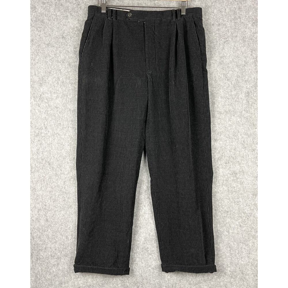 Samuelsohn Corduroy Pants Mens 34x29 Black‎ Pleated Cuffed Trouser Classic